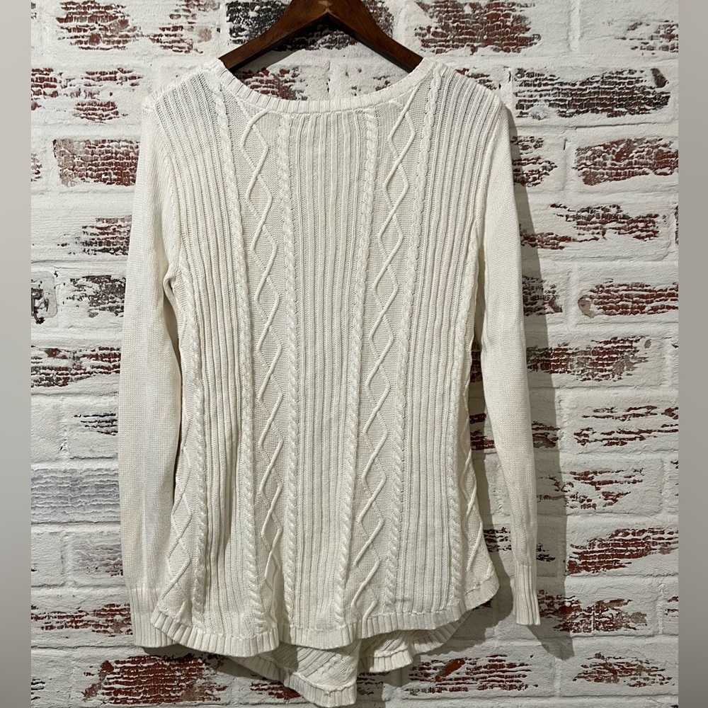 Cupio Sweater Ivory White Geo Raised Pattern Cotton Blend Stretch Sz M - Picture 5 of 9
